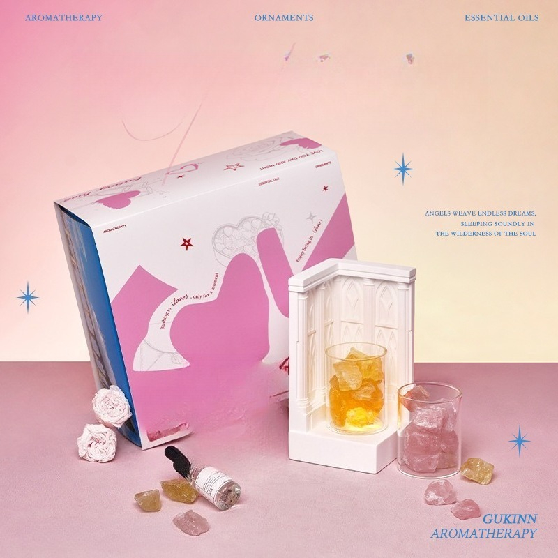 Home Fragrance Gift Box - ピンクのアロマセラピーオーナメントギフトボックス、プレミアムフレグランスディフューザーストーン、火を使わないアロマセラピーホームフレグランス