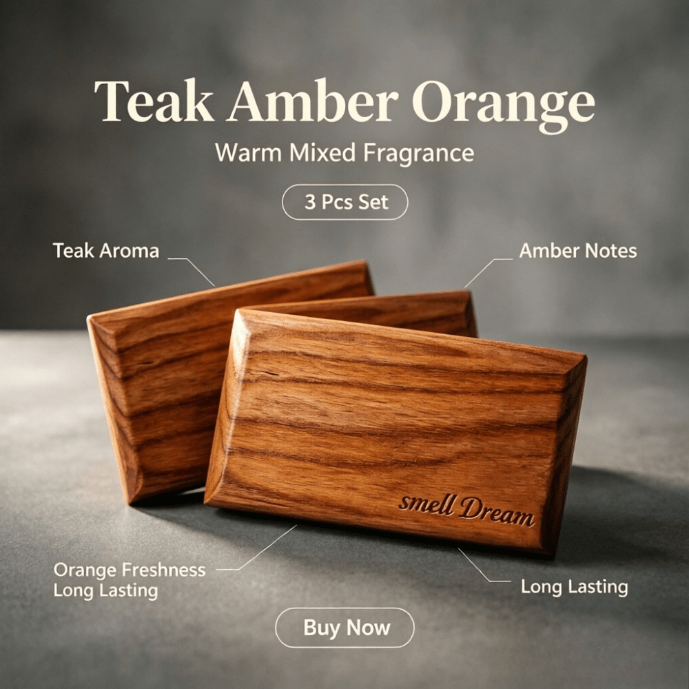 Home Fragrance Long Lasting - 車用芳香剤 チーク・アンバー・オレンジウッドの香り ブロック3個セット 長持ちする温かい香り 車内や家の装飾に